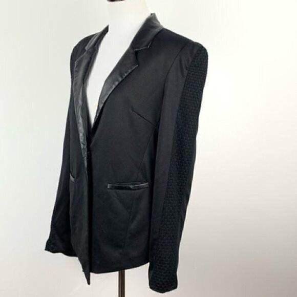Bottom Shop blazer size L Black one button faux leather vegan tuxedo jacket - Picture 9 of 10